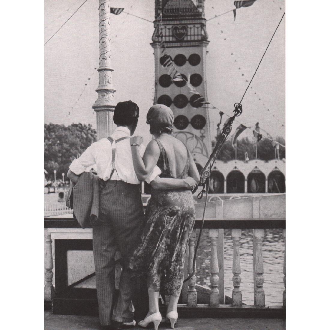 WALKER EVANS - Couple at Coney Island, 1928: Artist: WALKER EVANS Print Title: Couple at Coney Island, 1928 Medium: Photo-engraving Printing Date: 1930's Printed in the USA Image Size: 5.75 X 8 inches Walker Evans (1903-1975) was an American pho