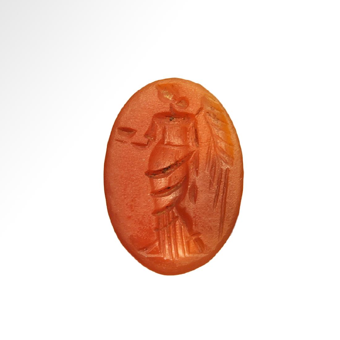 Roman Cornelian Intaglio Ring Stone, Fortuna, c. 2nd (1 of 4)