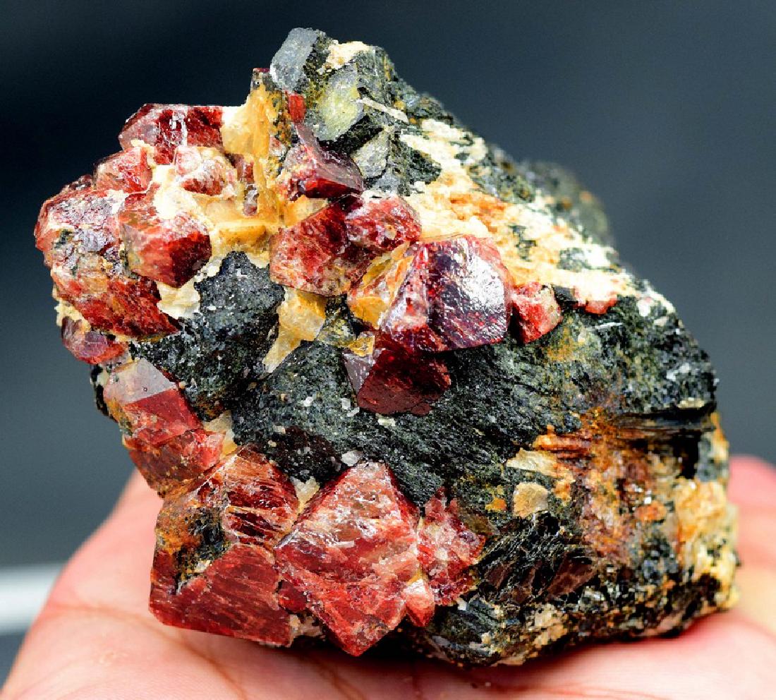 326 Gram Rare Terminated Blood Red Zircon Crystals: Rare Terminated Blood Red Zircon Crystals Bunch On Matrix Specimen - R - Weight : 326 Gram Dimensions : 89*62*47 mm Treatment : Natural origin : Skardu Pakistan DHL EXPRESS shipping Reserve: $125.00