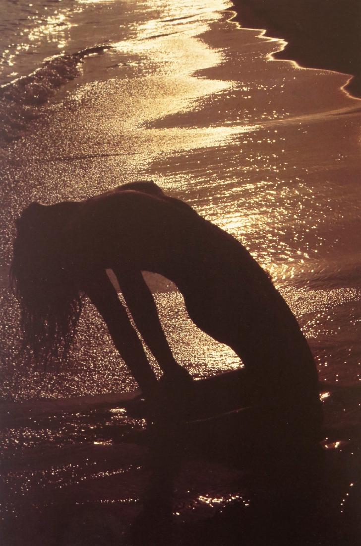 LUCIEN CLERGUE - Sunset nude: Artist: Lucien Clergue Title: Sunset nude Date Printed: 1979 Medium: Colour Photo-lithograph with signature Printer Location: Printed in Marseille Size: 20 x 30 cm - 8.5 x 13 Inches Mount 30 x 40 cm -