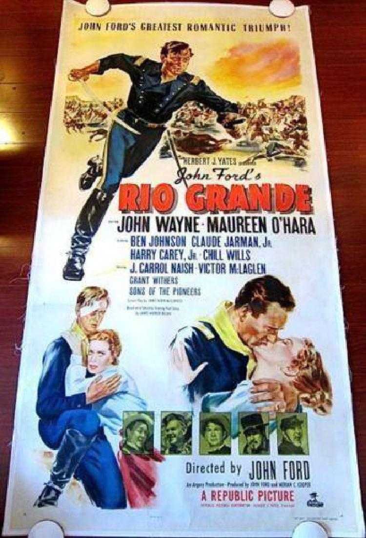 RIO GRANDE '50 LB 3 SH POSTER JOHN FORD! JOHN WAYNE!: Description Overall displays in Good to Very Good Condition. Original and Very Rare Linen-backed Three Sheet for the 1950 John Ford post civil war western, RIO GRANDE, starring a John Wayne & Maureen