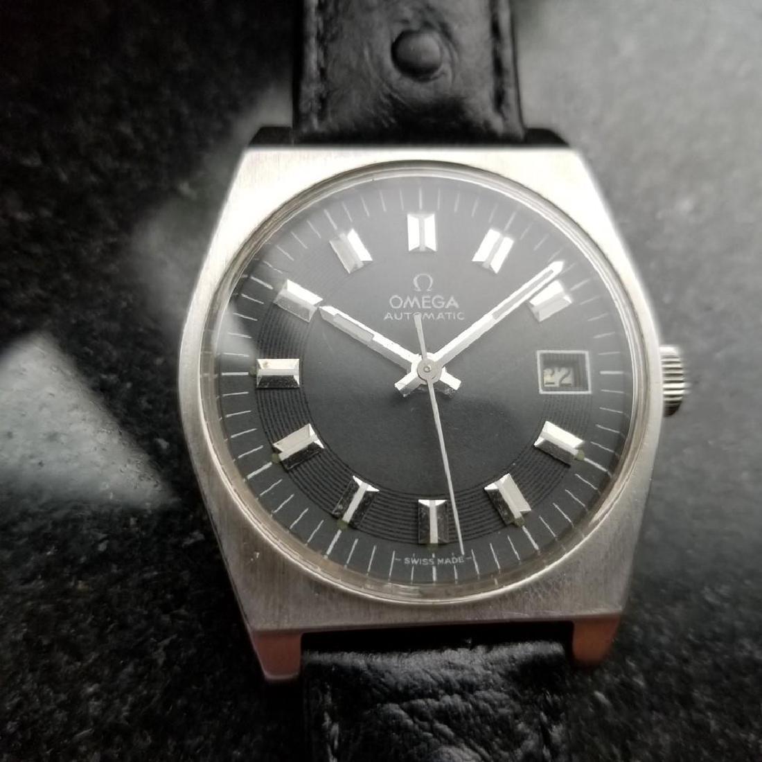OMEGA Rare Original Men's Vintage cal.1480 Automatic: Timeless vintage, men's rare Omega cal.1480 automatic w/date, c.1970s. Verified authentic by a master watchmaker. Original, unrestored black Omega dial, applied silver block hour markers, radial textu