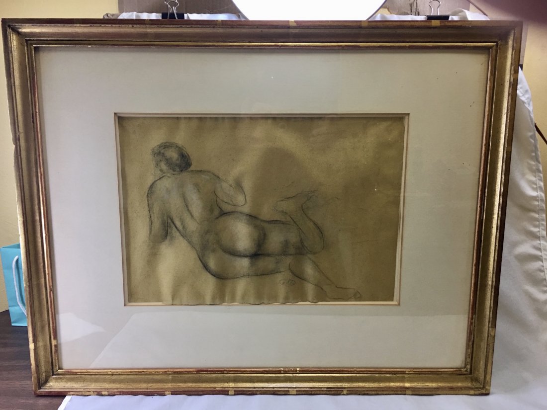 Aristide Maillol drawing of nude: Title: Aristide Maillol drawing of nude Date/Period: Early 1900's Materials: Drawing Dimensions: Image 10 1/2" x 15" Additional Information: Charcoal drawing of nude by Aristide Maillol with signature