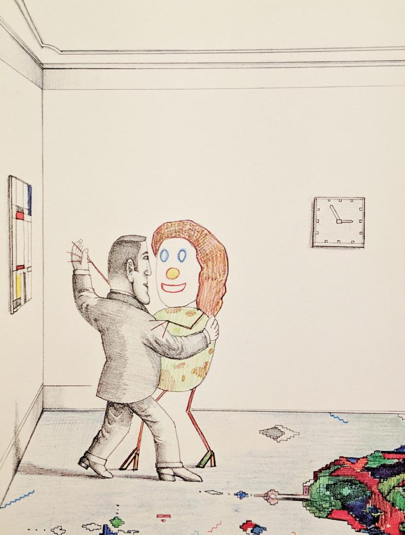 Saul Steinberg The Dancers: Title: The Dancers Printing Date: 1977 Medium: Original lithograph DLM limited edition Size/Format: 14.5 x 10.00 inches; 37 x 27 cm Publisher: Maeght Series: Limited Edition Lithograph DERRIÈRE LE MI