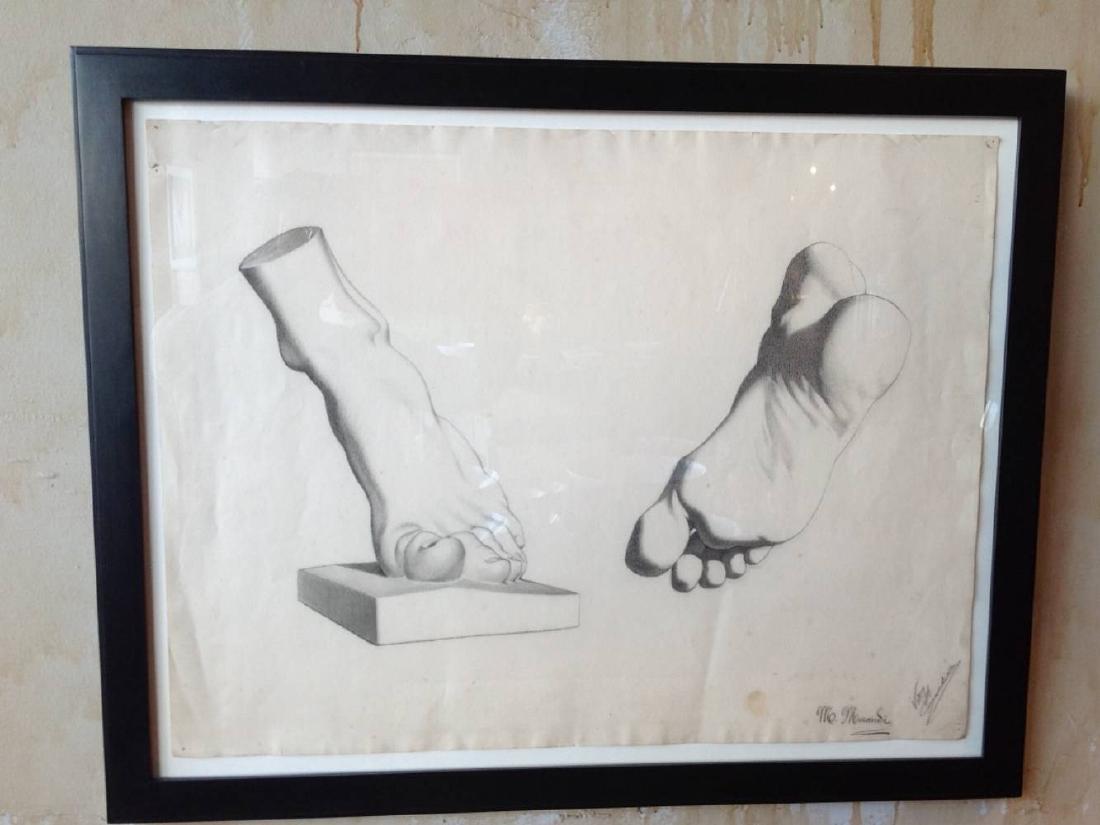 Italian Antique Pencil Drawing Of Feet: An original Italian antique pencil drawing of feet from the 19th Century. Ask an artist and they will tell you that the art of drawing hands and feet is difficult and takes practice. This has been a c