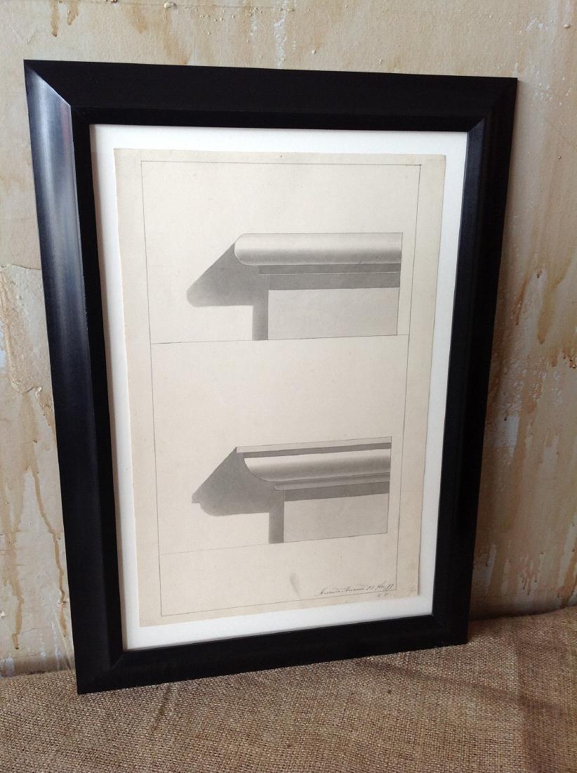 Italian Antique Watercolor - Architectural Moulding: Signed and dated original antique watercolor artwork of a pair of architectual mouldings done by Florentine artist Morando Morandi. The subtle detail demonstrates Morandi's skill with watercolor. Mora