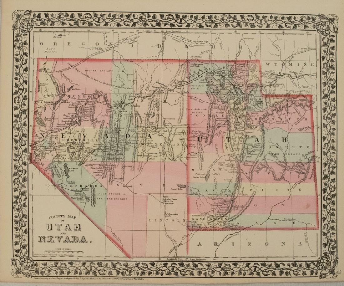 1876 Mitchell Map of Utah and Nevada [verso] Arizona (1 of 2)