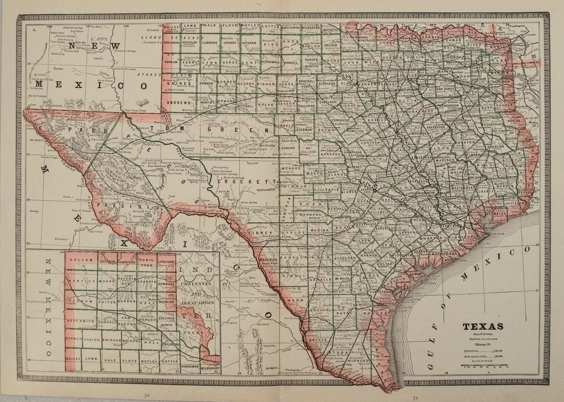 1886 Cram Map of Texas [verso] Indian Territory [verso] (1 of 3)