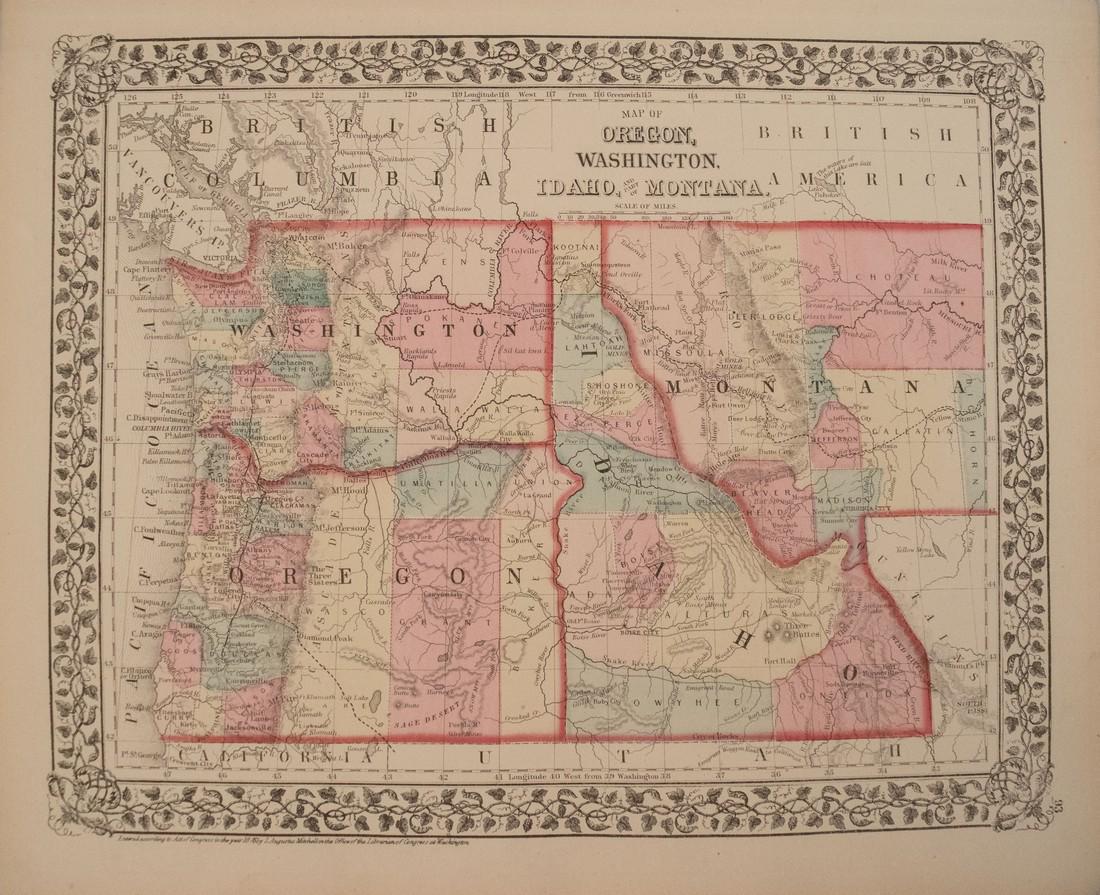 1876 Mitchell Map of Oregon, Washington, Idaho and (1 of 1)