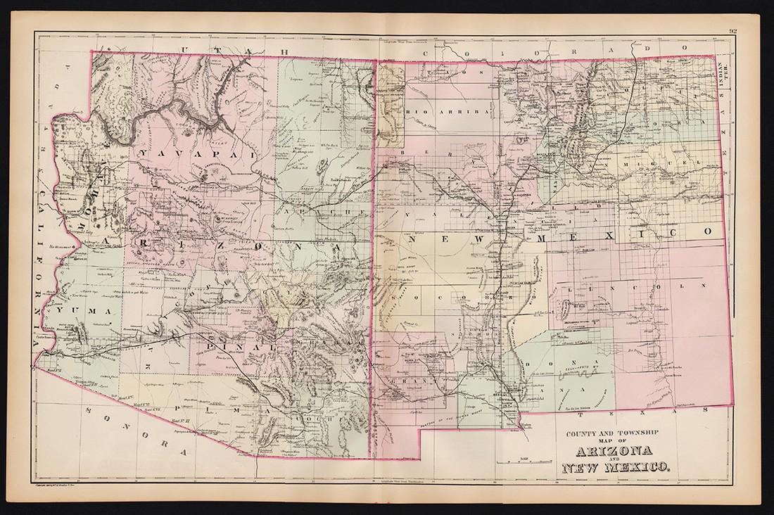 1886 County & Township map of Arizona & N. Mexico by (1 of 4)
