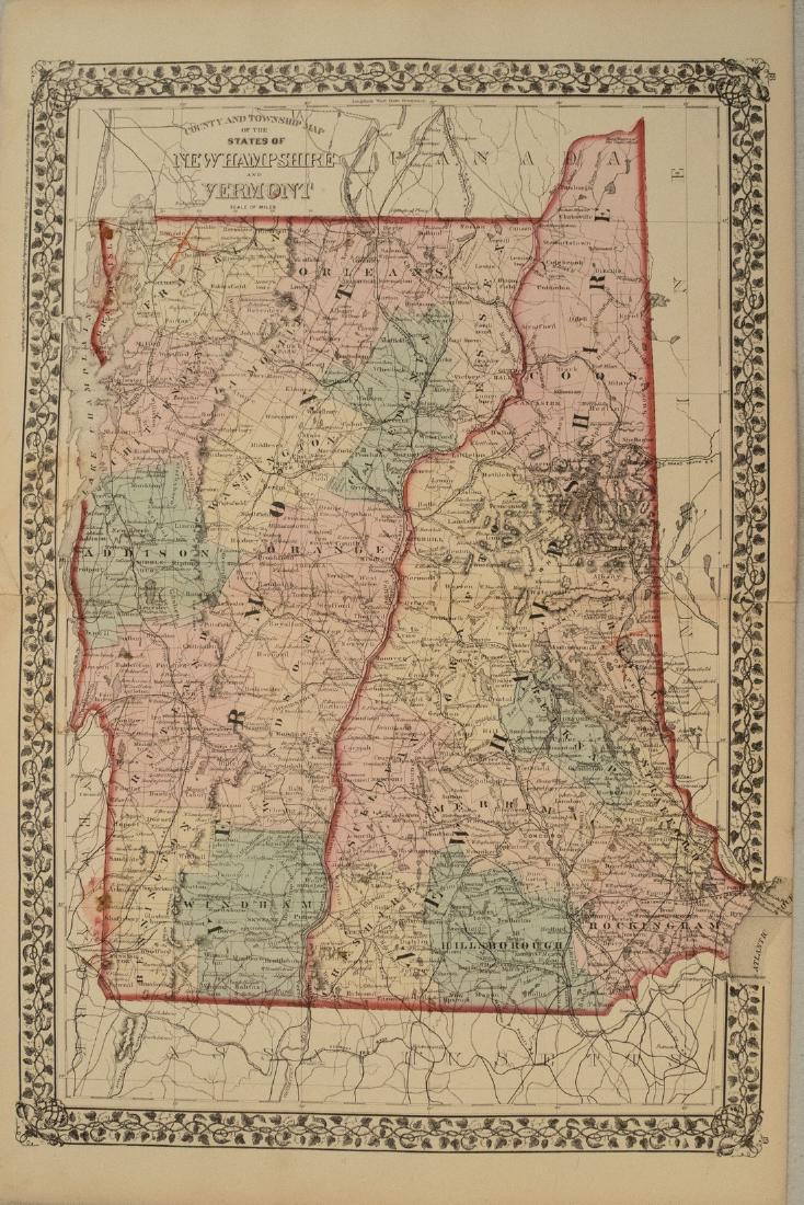 1876 Mitchell Map of Vermont and New Hampshire --: Title/Content of Map: 1876 Mitchell Map of Vermont and New Hampshire -- County and Township Map of New Hampshire and Vermont Date: 1876 Philadelphia Cartographer: S Mitchell Size: 14.5 X 20.6 in. This