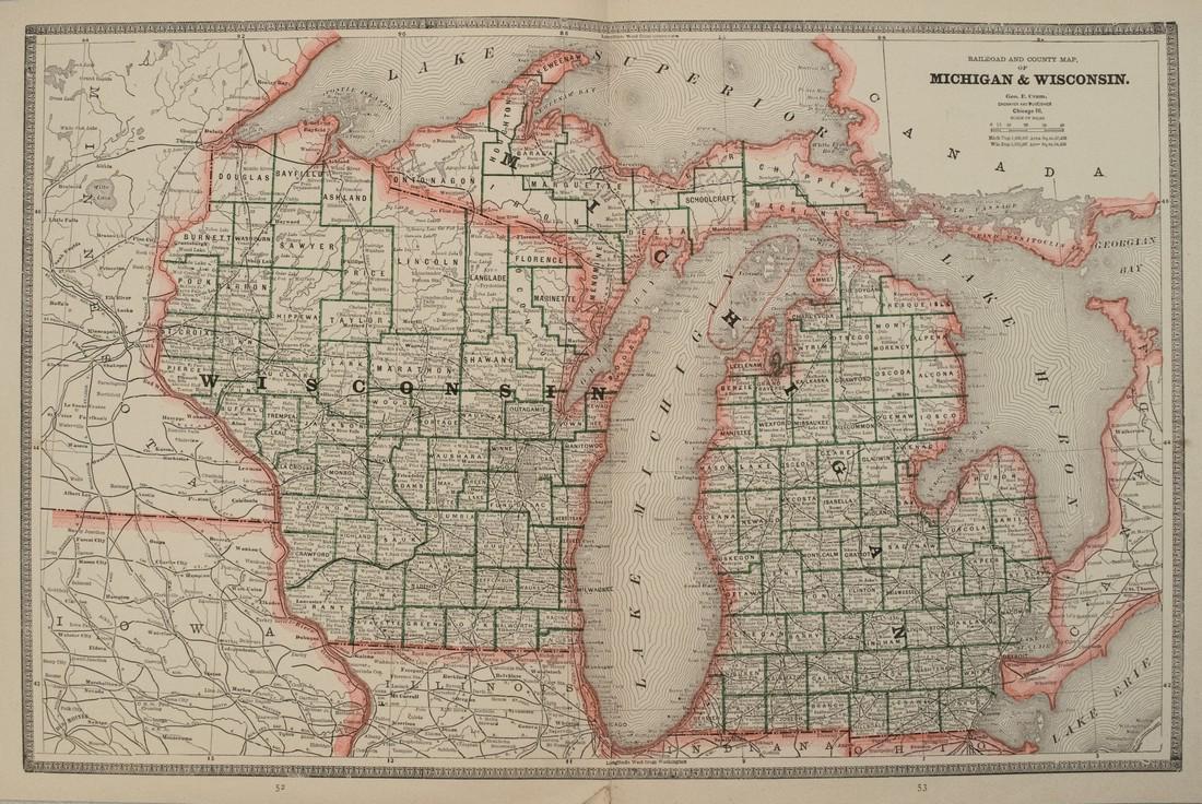 1886 Cram Map of Michigan and Wisconsin [verso] (1 of 3)