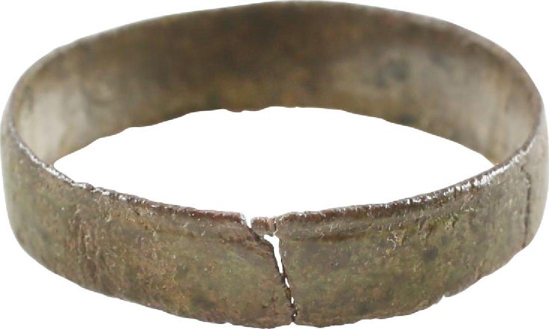 VIKING WOMAN’S WEDDING RING, 850-1050 A.D. SIZE 7: No Reserve! Bronze size . Broad width with slightly rounded face. Dark mottled patina. Vikings exchanged rings on the pommel of the groom’s sword. Gift boxed with certification of authenticity. Ship