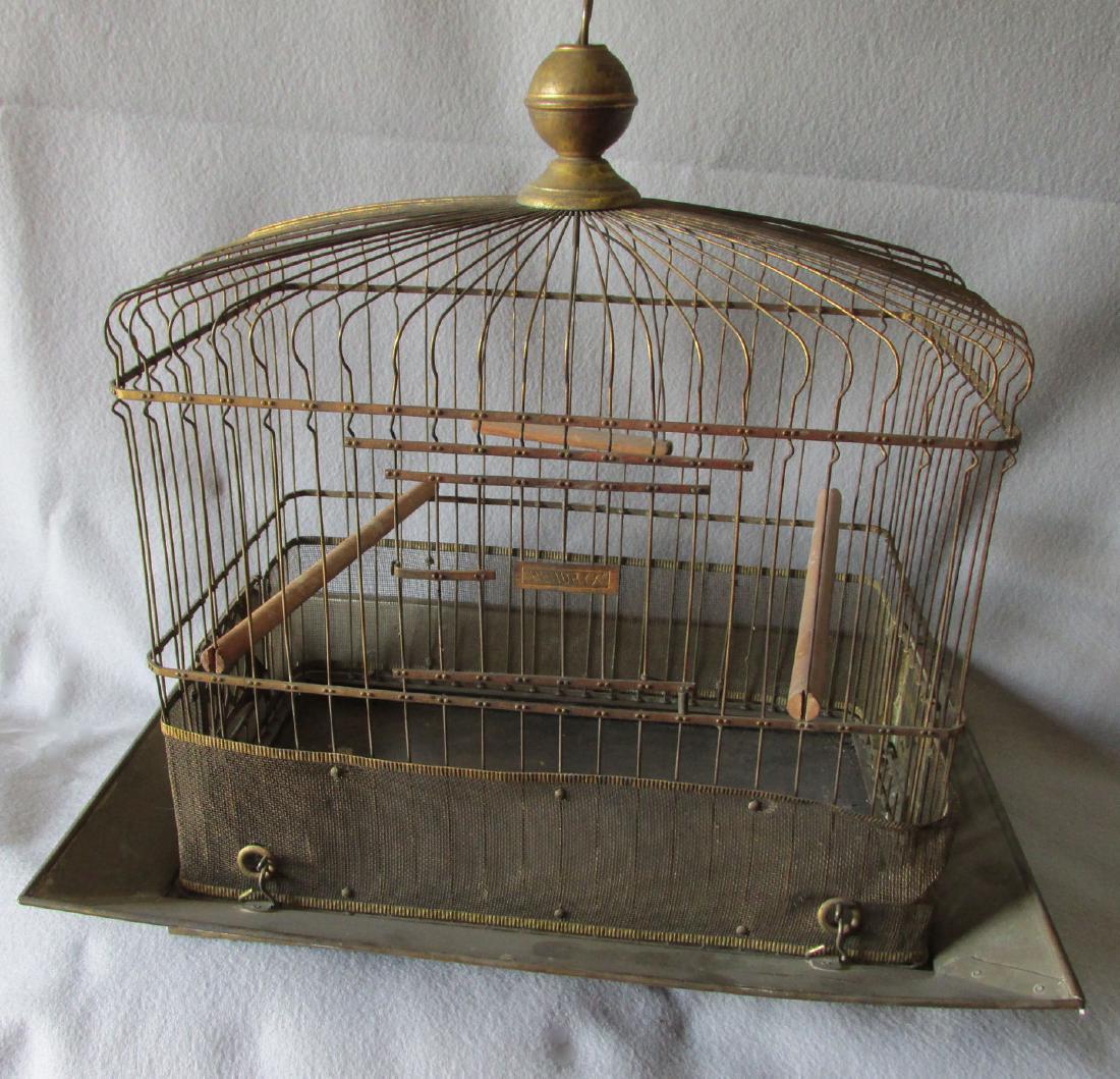 Antique Hendryx Brass Bird Cage with Original Brass