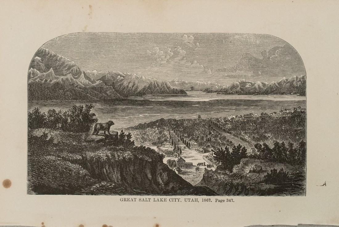 1869 Richardson Birds Eye View of Salt Lake City --: Title/Content of Map: 1869 Richardson Birds Eye View of Salt Lake City -- Great Salt Lake City, Utah, 1867 Date: 1869, Hartford Cartographer: A Richardson Size: 4 X 6.5 in. This is a very nice, smalle