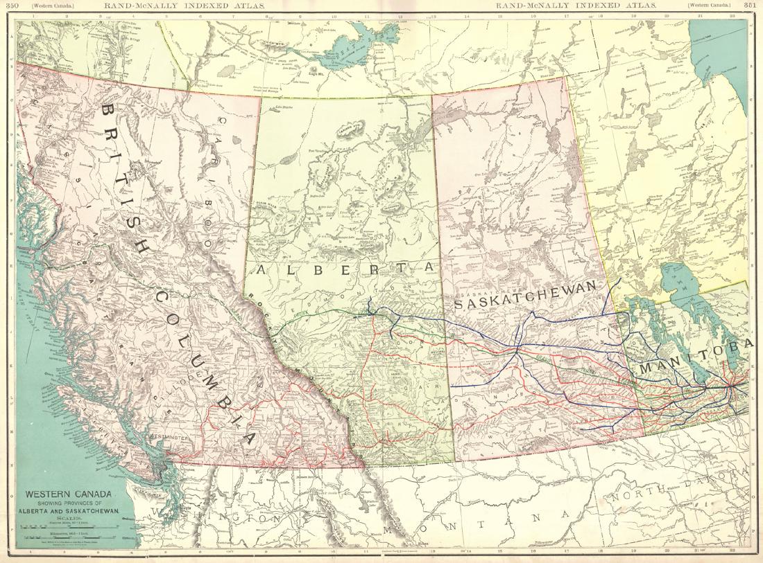 Western Canada Showing Provinces of Alberta and: Title: Western Canada Showing Provinces of Alberta and Saskatchewan. Rand, McNally & Co.'s New Business Atlas Map of Western Canada Publication Date: 1910 Cartographer: RAND, MCNALLY & CO. Publisher: 
