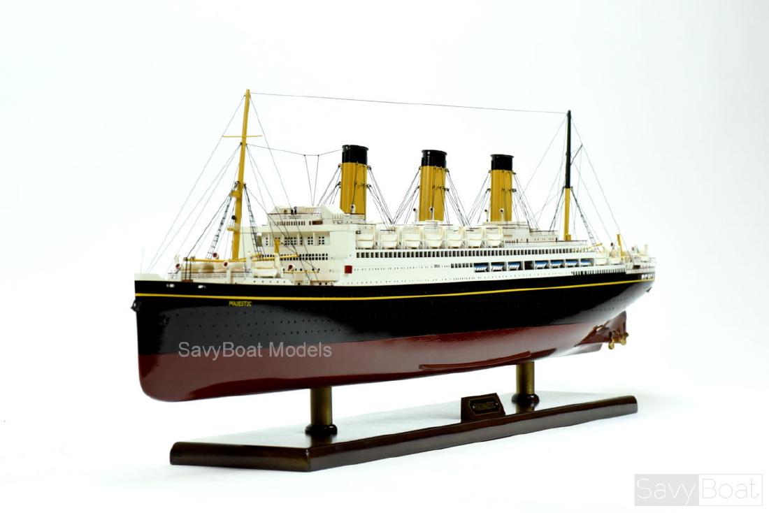 RMS Majestic: Dimension approx.: 38 L x 4.5 W x 12.5 H. Scale 1:300; Museum Quality with excellent craftsmanship and details; The model is already built, NOT a model ship kit; Handcrafted from scratch using finest 