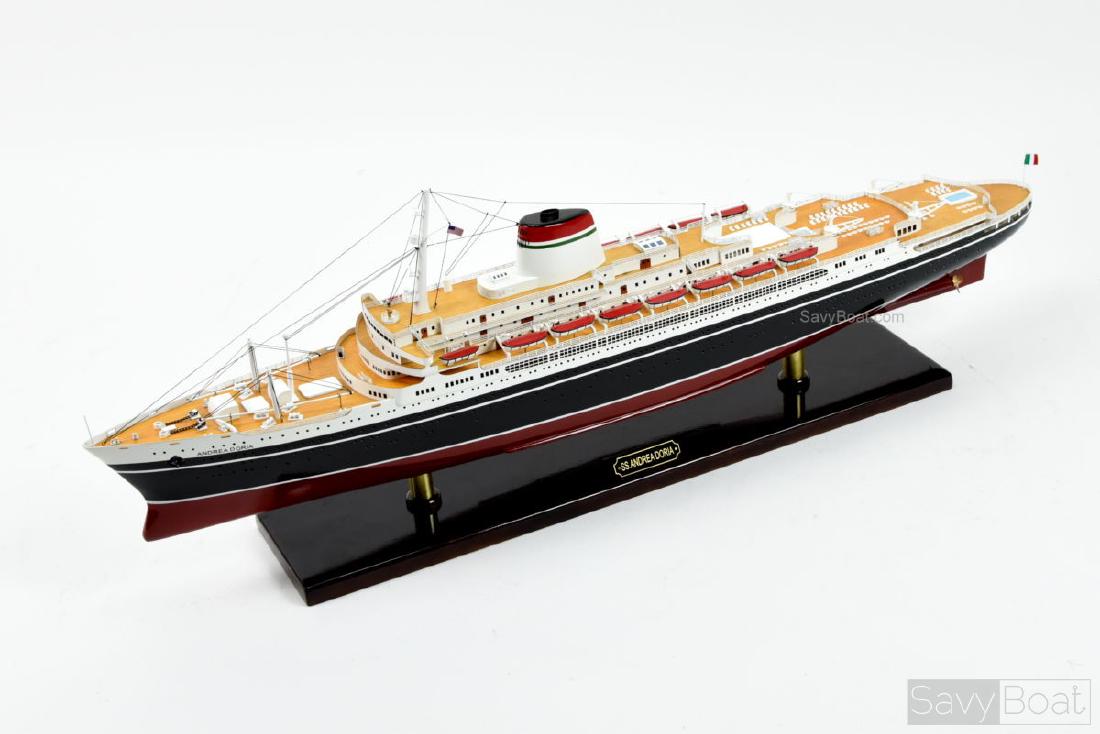 SS Andrea Doria: Dimensions approx: 34 L x 5 W x 11 H Â– Scale 1/250.; This beautiful model is already built, NOT a kit.; Handcrafted from finest wood and metal fittings. Reserve: $288.00 Shipping: Domestic: Flat-r