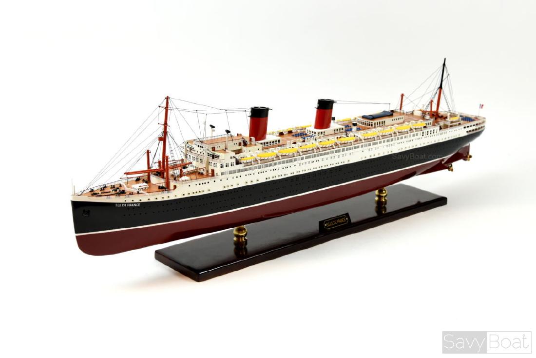 SS Île de France: Dimension approx.: 38 L x 5 W x 12 H or Scale 1:250; This museum quality model is already built, ready to display; Handcrafted from scratch using finest woods & metal fittings. SS Ile De France ship m