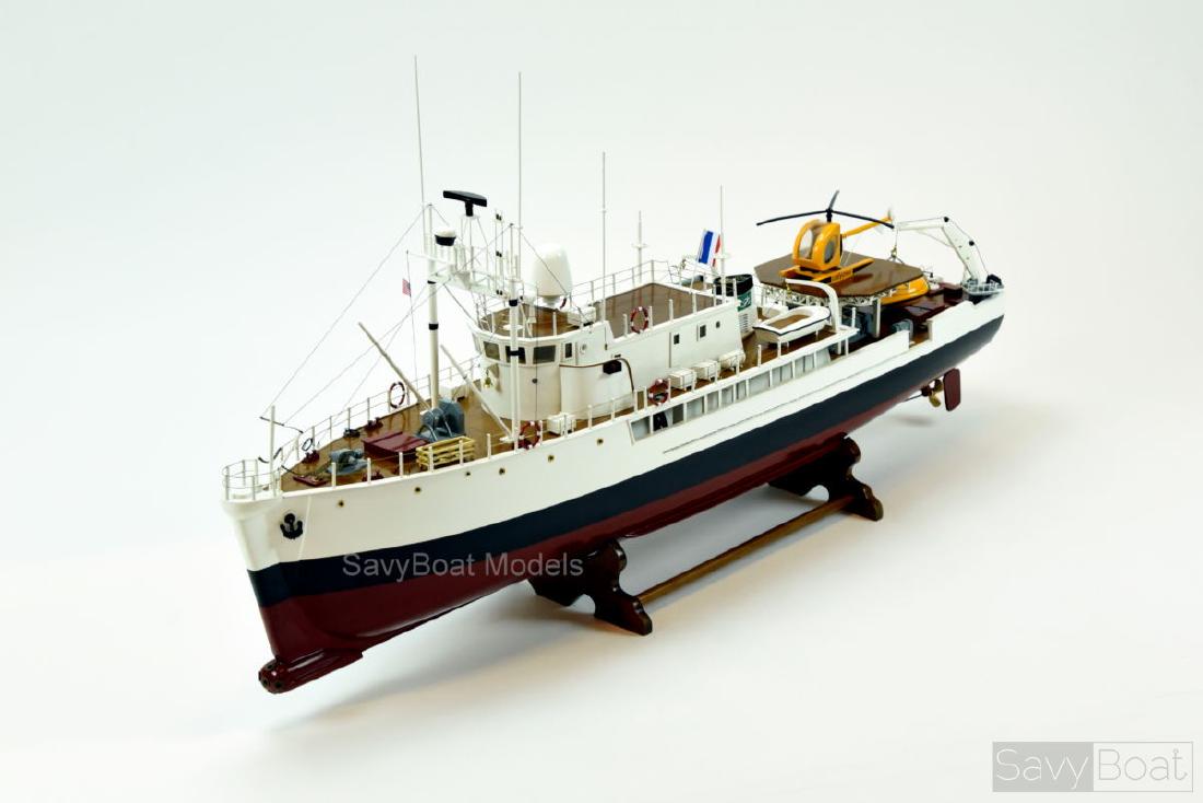 RV Calypso: Dimension approx.: 36 L x 7 W x 15 H or Scale 1:45; The model is already built, NOT a model ship kit; Handcrafted from scratch using finest woods & metal fittings; LED light feature Reserve: $400.00 S