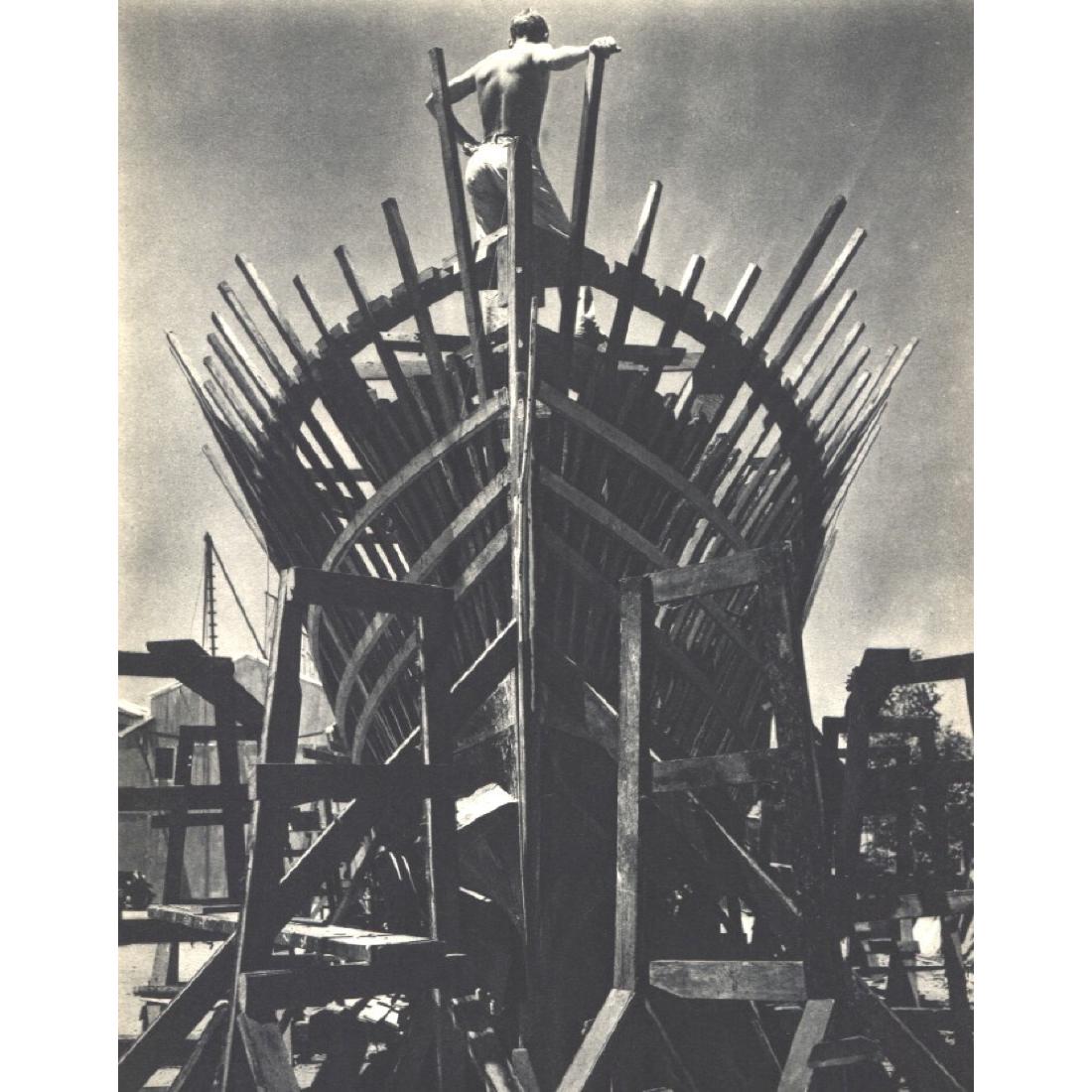 EDWARD WESTON - Ship Building: Artist: EDWARD WESTON Print Title: Ship Building Medium: Sheet-fed Gravure Printing Date: 1930's Printed in the USA Image Size approx: 7.5 x 9.5 inches Edward Henry Weston (1886-1958) was a 20th-centu