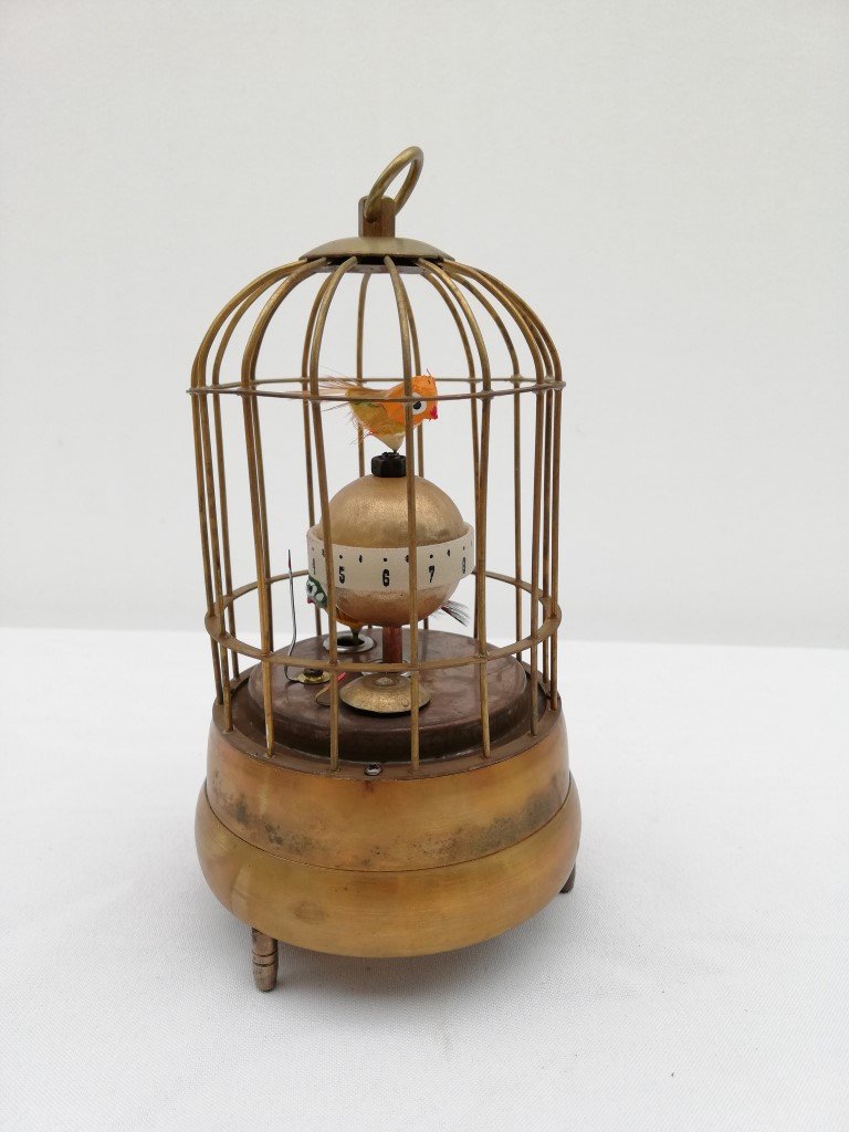 Vintage mechanical bird cage clock