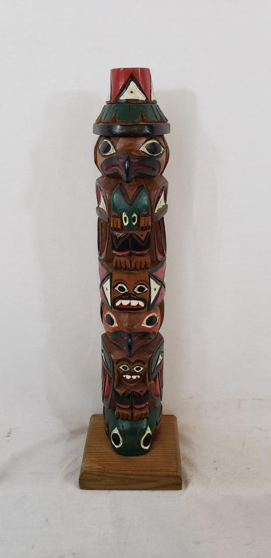 Frank Williams Carved And Painted Totem Pole Ca 1950's: Title: Frank Williams carved and painted totem pole ca 1950's Dimensions: 13" overall Provenance/Additional Information: Wonderful color and deep crisp carving are a hallmark of the Williams Family ca