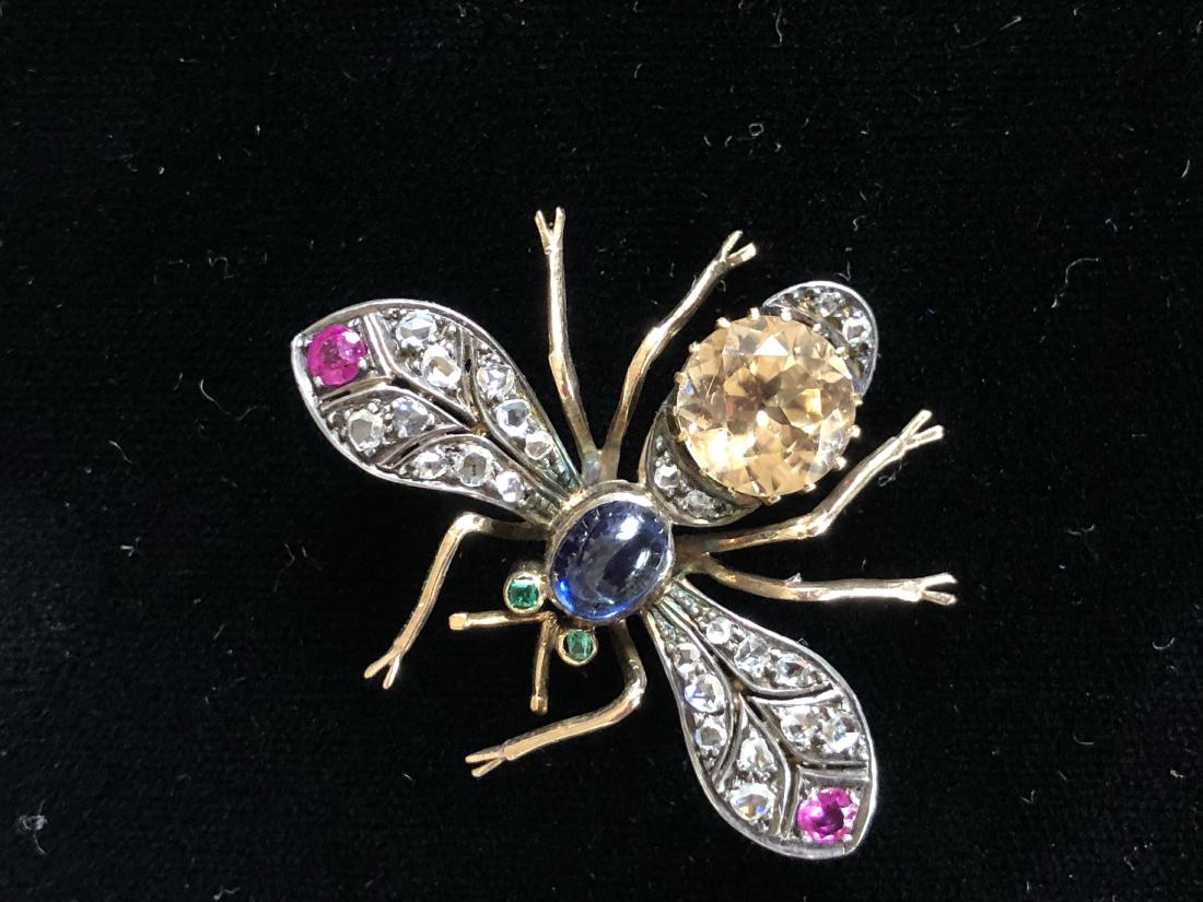 Large Victorian jeweled insect brooch