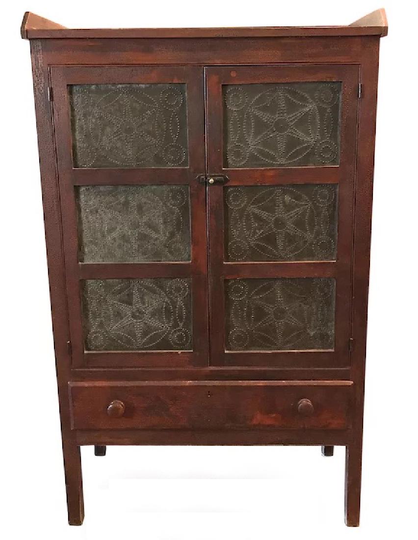 19th Century Pierced Tin Decorated Pie Safe or Cupboard