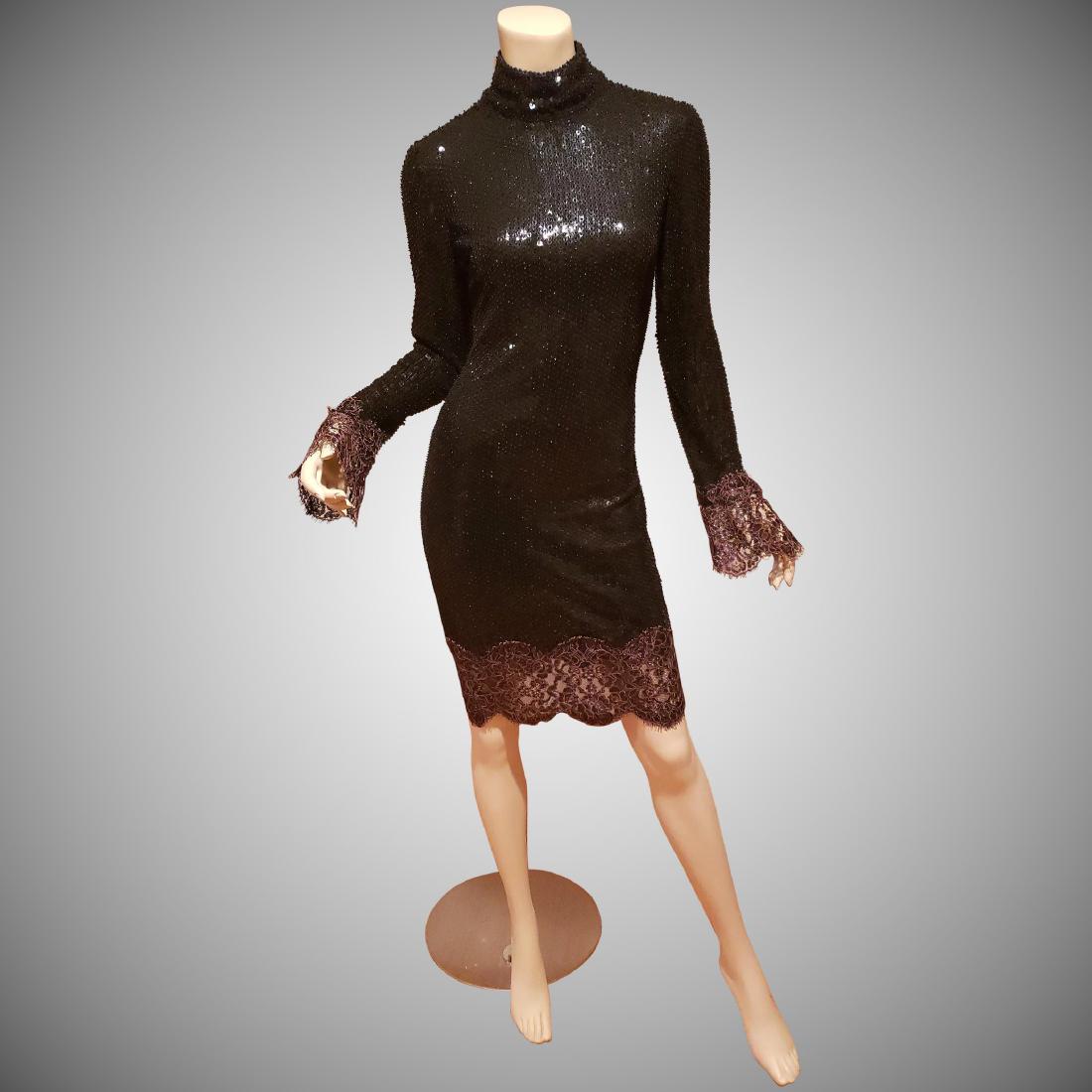 Vtg Halston Signature sequin mock neck dress floral (1 of 9)