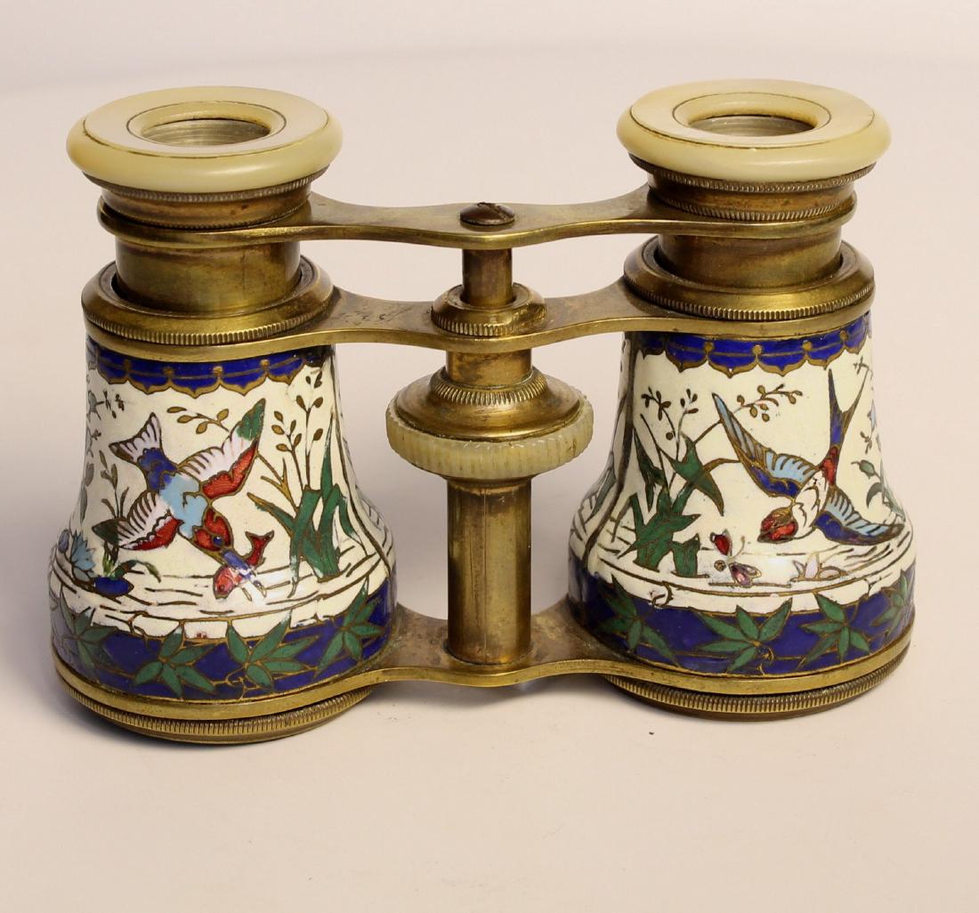 Pair of French Enamel and Mother of Pearl Opera Glasses: No Reserve! Title: Pair of French Enamel and Mother of Pearl Opera Glasses Origin: France Date/Period: 1870 Materials: Enamel on Copper Size: 7.5X11cm Additional Information: A Fine pair of French ena