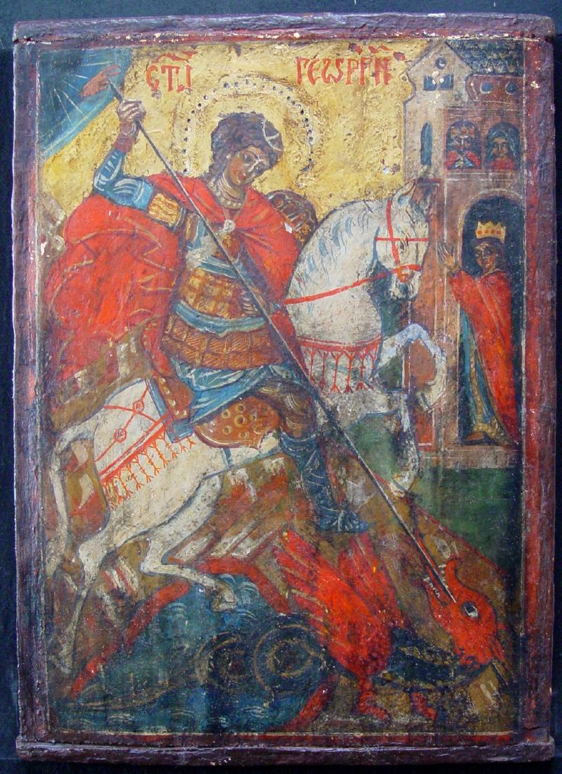 Saint George: Title: Saint George Origin: Date: 18 century Materials: tempera on wooden board Size: size 37.5 x 26 cm Reserve: $900.00 Shipping: Worldwide: Flat-rate of $35.00 to anywhere in the world.
