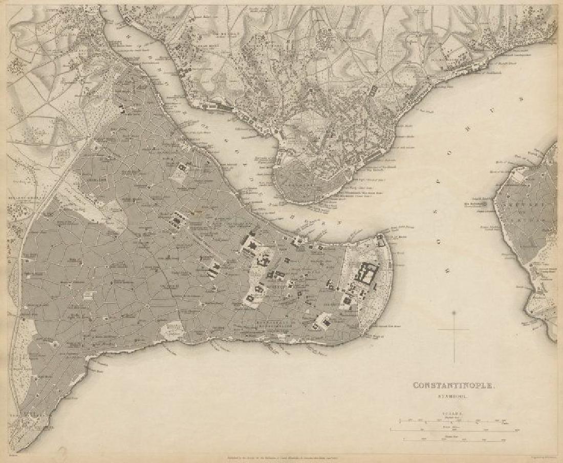 CONSTANTINOPLE ISTANBUL antique town city map: TITLE/CONTENT OF MAP: 'CONSTANTINOPLE. STAMBOOL' DATE PRINTED: This map was originally published by The Society for the Diffusion of Useful Knowledge in 1840; this date is printed on the map. This edi