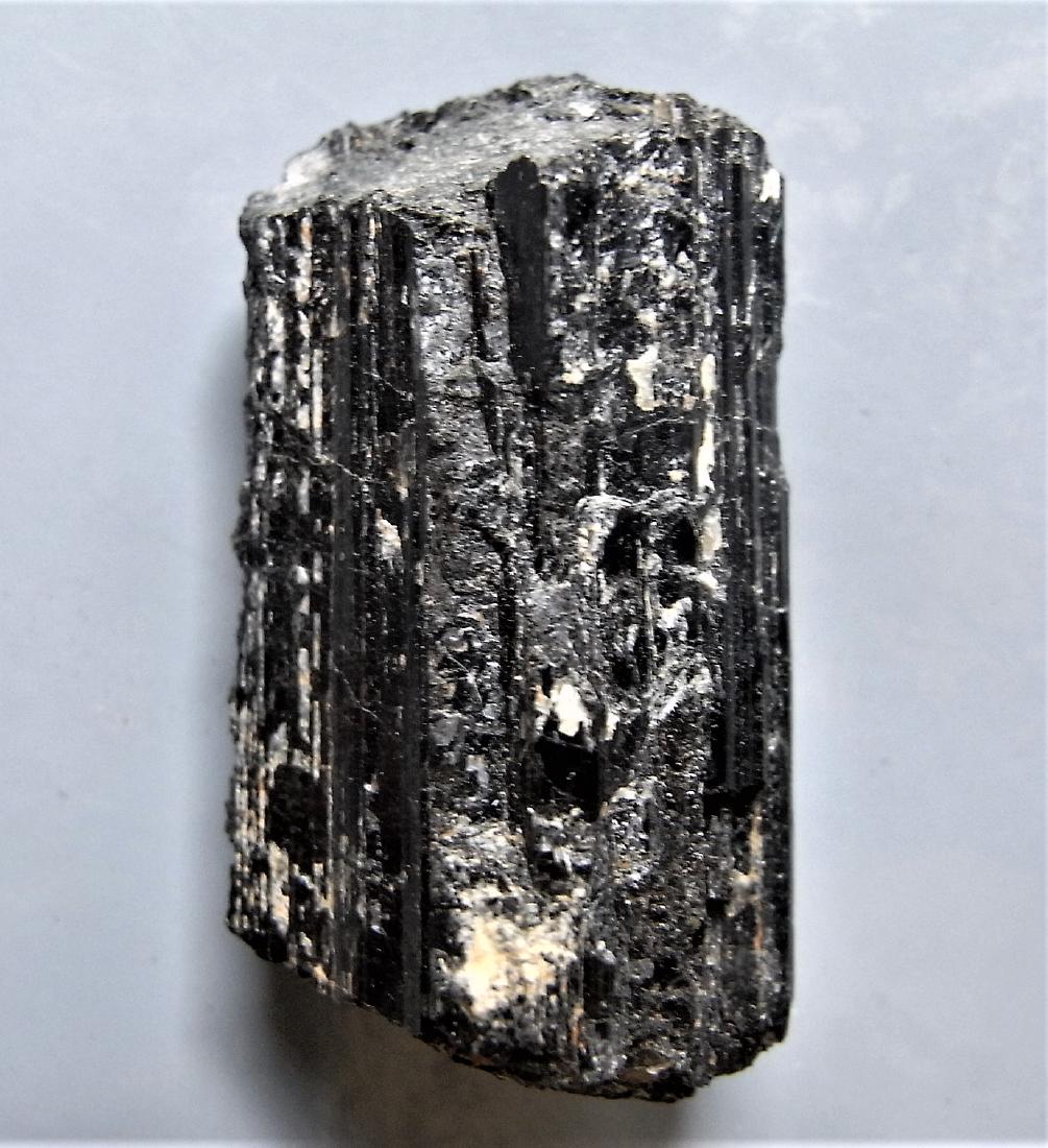 SCHORL & MUSCOVITE: Title: SCHORL & MUSCOVITE Origin: Cardenchosa, Avila, Castille y Leon, Spain Size: 3x1.5x1 cm / 20 gram Additional Information: striated and terminated schorl crystal with minor pearly muscovite Reser
