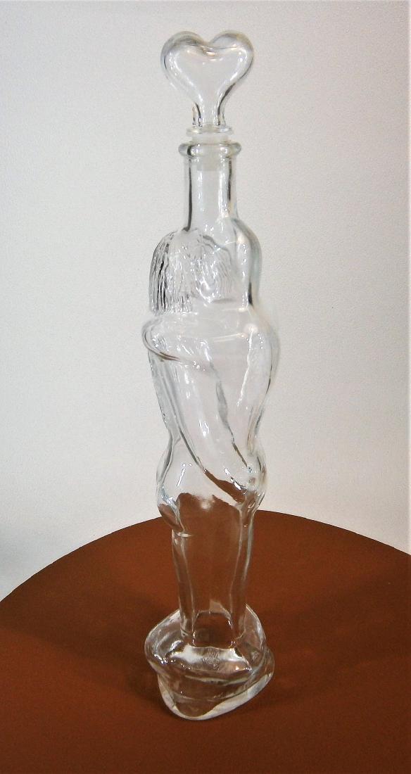 Vintage nude man and woman love glass decanter / bottle