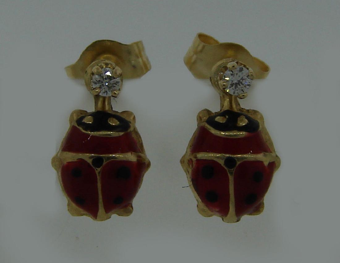 Cutest Ever DIAMOND ENAMEL YELLOW GOLD LADYBUG EARRINGS (1 of 4)