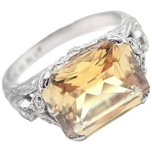 Mimi So Diamond Citrine Platinum Ring: Platinum Diamond And Citrine Ring by MiMi So. With Round Brilliant Cut Diamonds approx .25ctw Citrine 8mm x 10mm Details: Ring Size: 6 Weight: 6.9 grams Width: 9mm Stamped Hallmarks: Mimi So Plat Crea