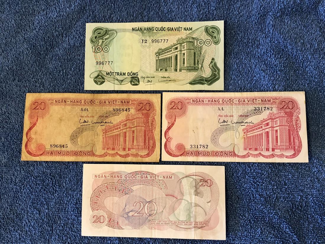 Vietnam Currency: Vietnam Currency 4-Bills: 3-20 Dong & 1-100 Dong Reserve: $8.00 Shipping: Domestic: Flat-rate of $5.00 to anywhere within the contiguous U.S. International: Foreign shipping rates are determined by de