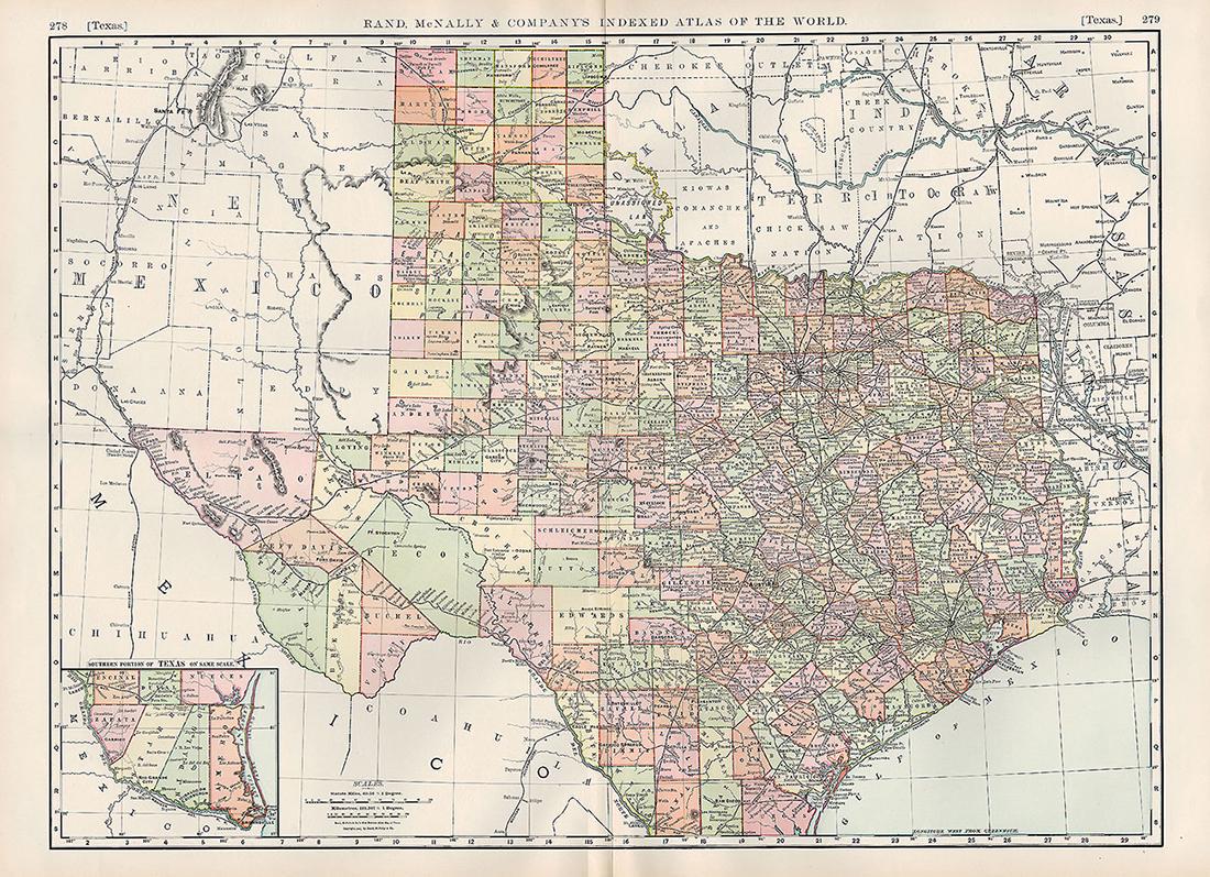 Large & Scarce Bus. Map of Texas, 1892 (1 of 5)