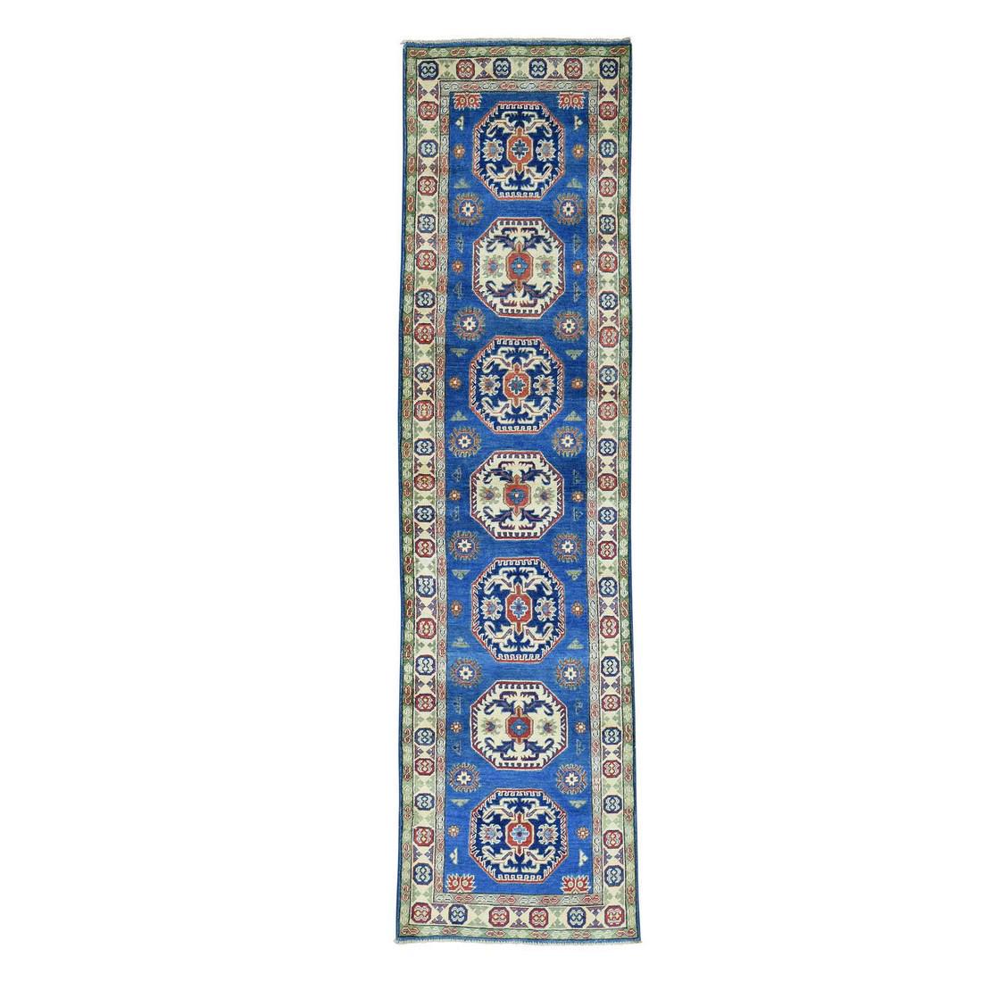 Hand-Knotted Tribal Design Kazak Runner Oriental Carpet (1 of 5)
