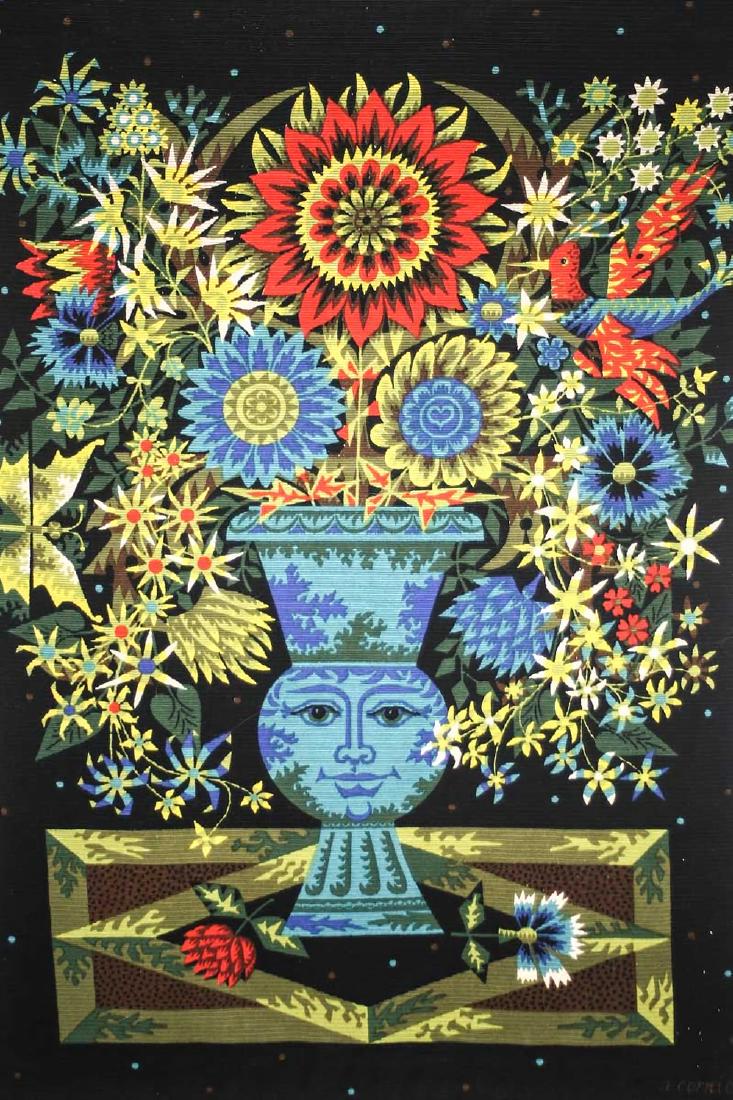 FRENCH silkscreen TAPESTRY ALAIN CORNIC ROBERT FOUR: Made in France in the 1960 this silkscreen tapestry on wool reflect the democratic desire of that time to produce affordable art . Neo fantastic and influence by the cubist movement Alain Cornic tapes