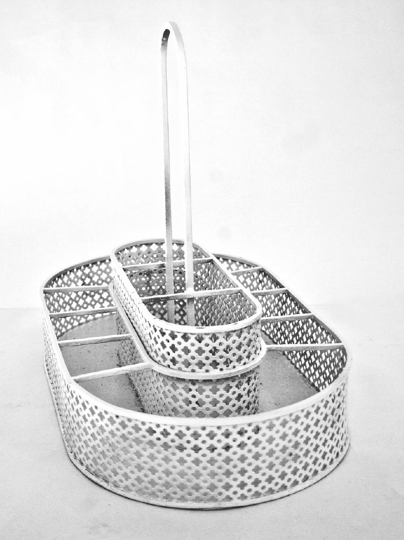 FRENCH MODERNIST BAR BOTTLE HOLDER MATEGOT Mid century: French modernist bottle holder made in the 1950's by Mathieu Mategot , it is made with his trademark bent metal rigitulle adding awhimsical effect .He designed furniture and object for a short time ,