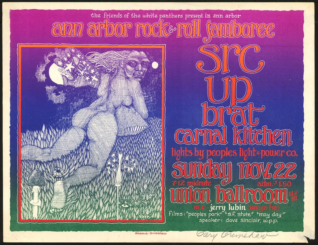 Rare Signed 1970 Ann Arbor Rock & Roll Jamboree: Artist: Gary Grimshaw Title: Rare Signed 1970 Ann Arbor Rock & Roll Jamboree Handbill Printing Date: 1970 Medium: Lithograph Size/Format: 12¼" x 9½" Held at the Union Ballroom in Ann Arbor Michigan 
