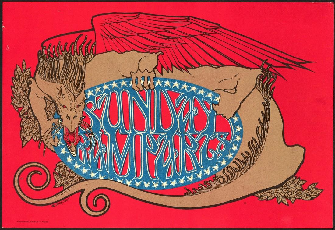 Scarce Sunday Ramparts Poster by Mouse & Kelley: Artist: Stanley Mouse / Alton Kelley Title: Scarce Sunday Ramparts Poster by Mouse & Kelley Printing Date: 1967 Medium: Lithograph Size/Format: 19" x 13" This fabulous Mouse-and-Kelley-designed poster