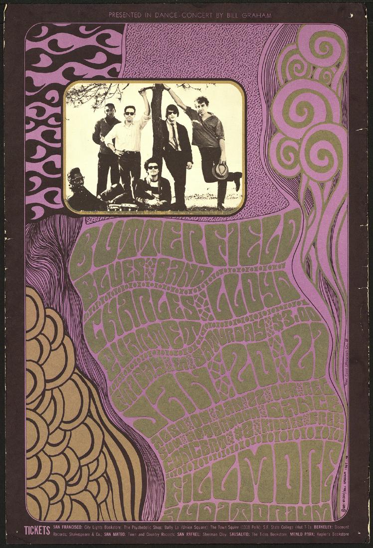 Original BG-46 Paul Butterfield Poster: No Reserve! Artist: Wes Wilson Title: Original BG-46 Paul Butterfield Poster Printing Date: 1967 Medium: Lithograph Size/Format: 14¾? x 21?? Publisher: Bill Graham Series: Bill Graham Presents This i