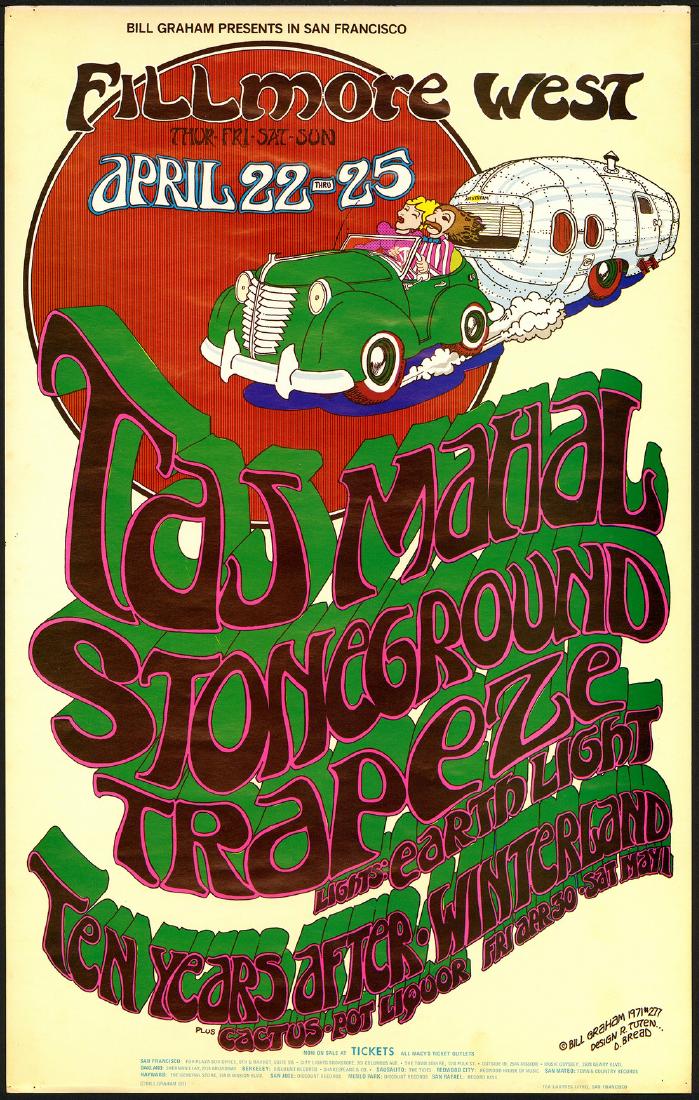 Very Nice BG-277 Poster: Artist: Randy Tuten / D. Bread Title: Very Nice BG-277 Poster Printing Date: 1971 Medium: Lithograph Size/Format: 14" x 22" Publisher: Bill Graham Series: Bill Graham Presents This whimsical design by