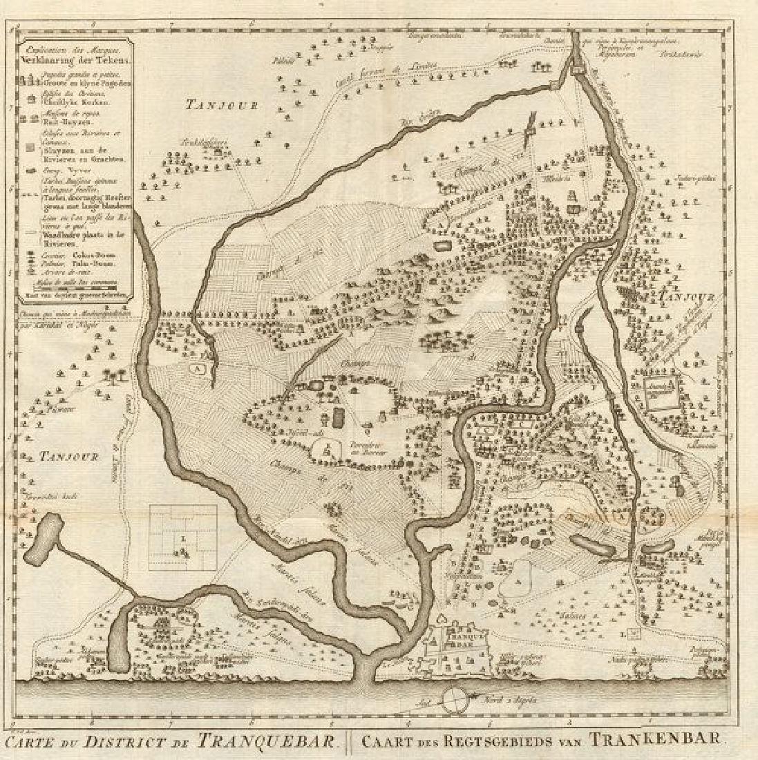 Carte du District de Tranquebar'. Tharangambadi, India.: TITLE/CONTENT OF MAP: 'Carte du District de Tranquebar [Map of Tharangambadi and environs]' Tharangambadi, Tamil Nadu DATE PRINTED: 1756 IMAGE SIZE: Approx 31.5 x 31.5cm, 12.25 x 12.25 inches (Large);