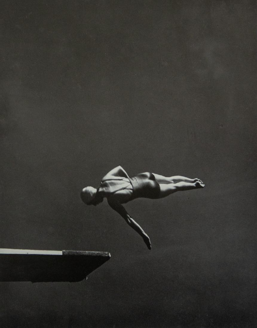JOHN GUTMANN - Diver, 1936: Artist: Gutmann, John Title: Diver, 1936 Medium: Photo Litho, 1989, USA Dimensions: 8.25x10.5" Heat Wax Mounted on 11x14" Conservation Board John Gutmann (1905-1998) was a German-born American photogr
