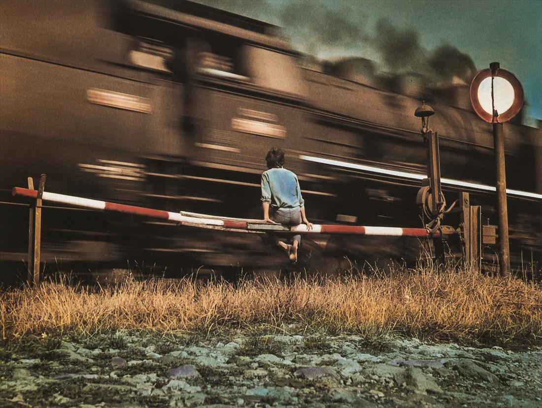 JAN SAUDEK - Untitled (Man Watching Train): Artist: Saudek, Jan Title: Untitled (Man Watching Train) Medium: Photo Litho, 1991, Slovenia Dimensions: 8.65x6.5" Heat Wax Mounted on 11x14" Conservation Board Jan Saudek (1935) is a Czech art photog