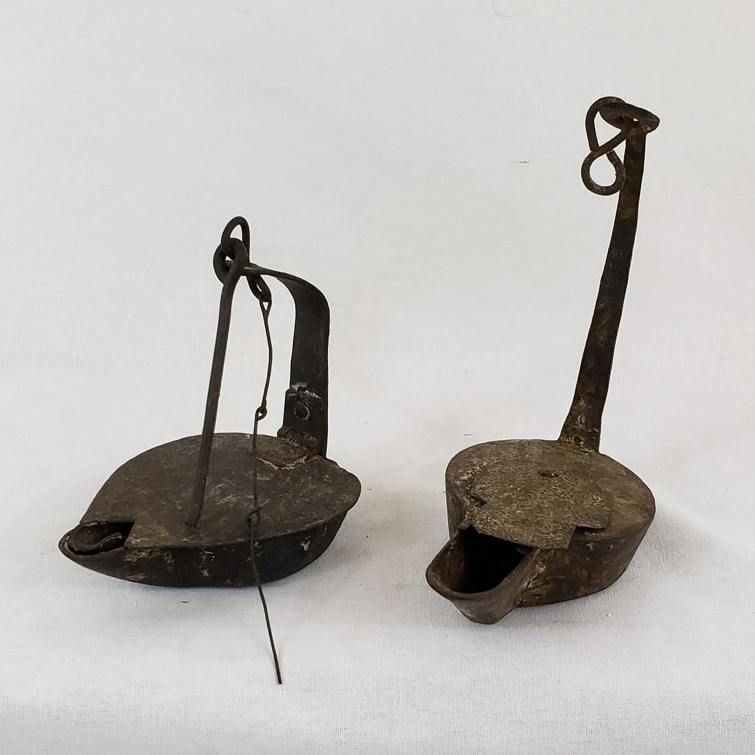 Two Early Grease Lamps. 18th Or 19th Century (1 of 3)
